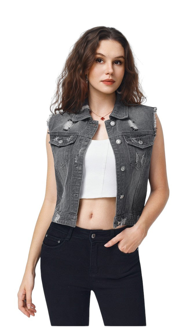 Denim Vest Ripped - 8452