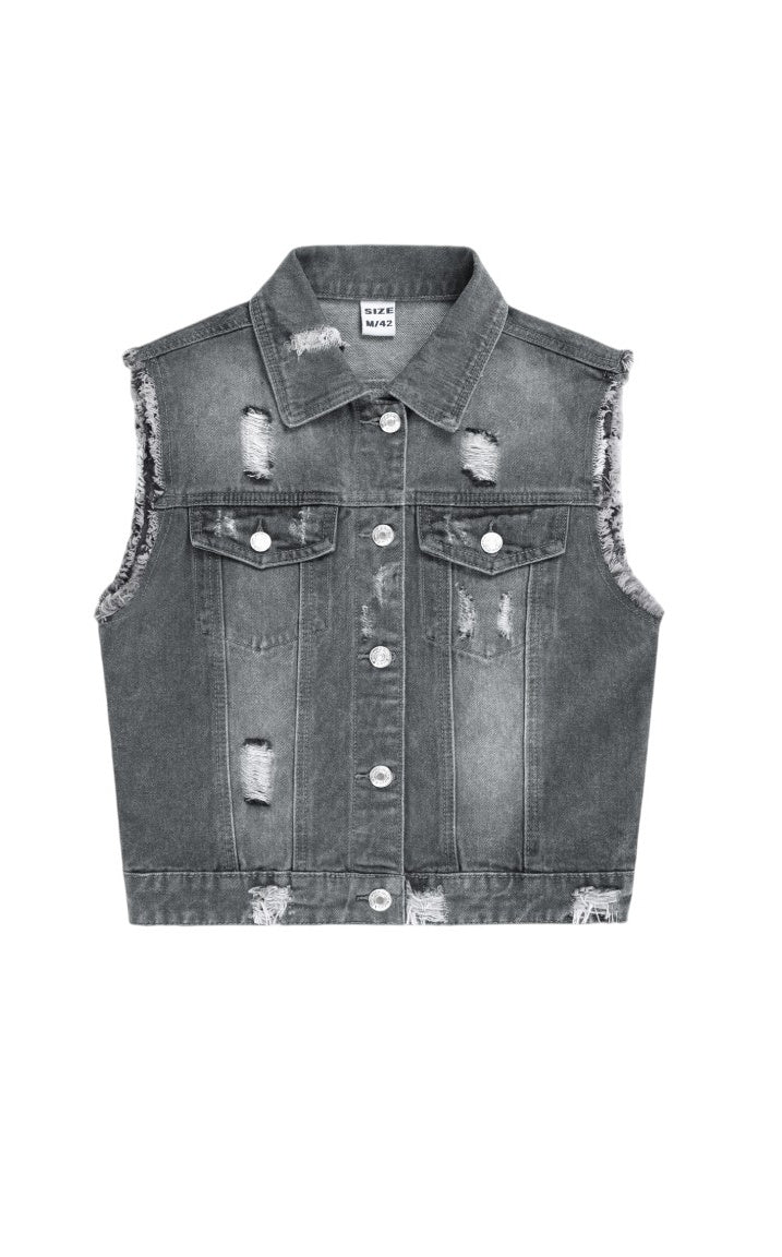 Denim Vest Ripped - 8452